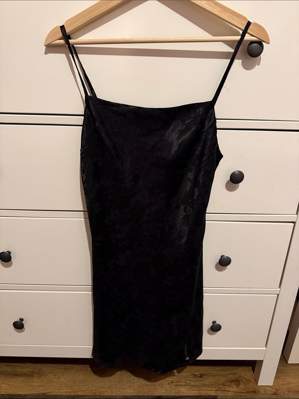 Princess Polly Black Satin Jacquard Midi Slip Dress